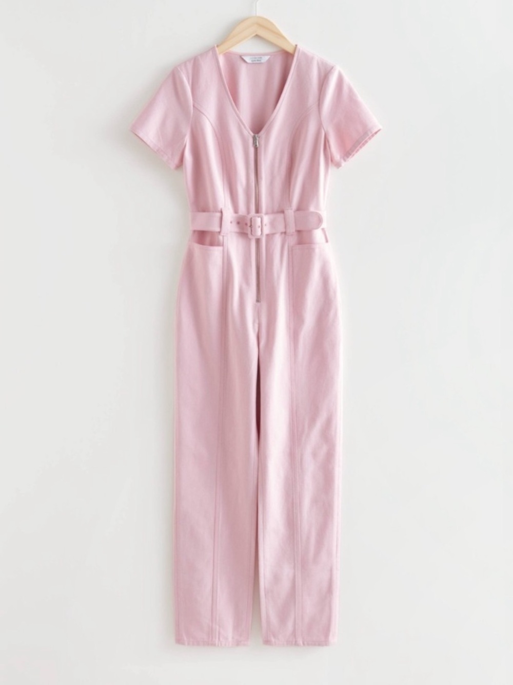 & Other Stories Pink Short-Sleeve Belted Jumpsuit